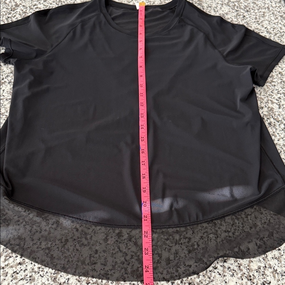Lululemon Athletica Black Cross Back Short Sleeve Top w/Sheer trim Sz 6 - Picture 6 of 9